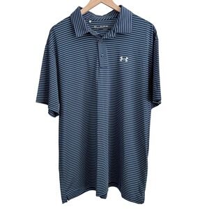 Under Armour Striped Short Sleeve Pullover Polo Shirt Blue 2XL Business Casual